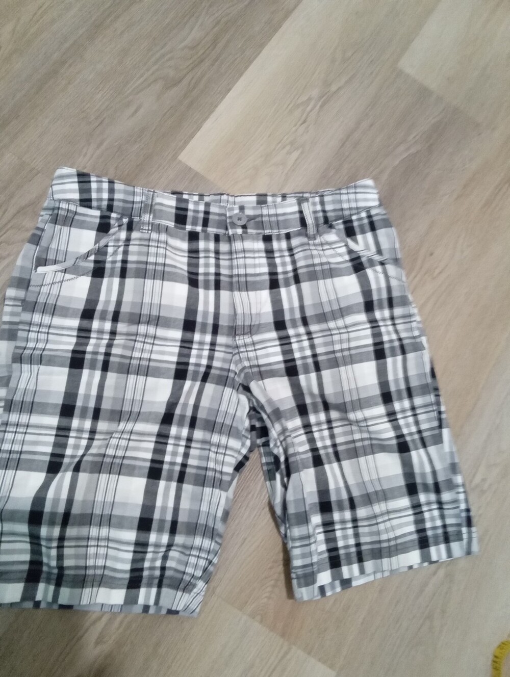 St. John's Bay Black & White Plaid Cotton Bermuda 10" Inseam Shorts